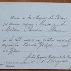 Invitatie a Reginei Elisabeta la un dineu oficial , 1906