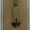 FOTOGRAF S. KORN , BUCURESTI , OFITER IN UNIFORMA , CU CHIPIU SI SABIE , FOTOGRAFIE CABINET , SFARSITUL SEC. XIX