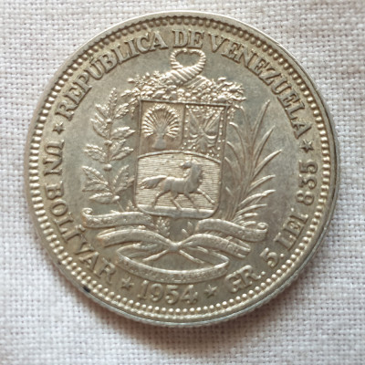 Moneda 1 bolivar 1945 Venezuela argint foto