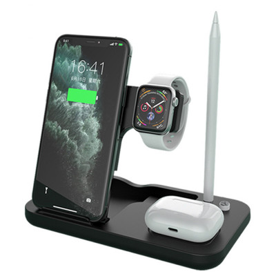 Statie de Incarcare pentru iPhone, AirPods, Apple Watch, Apple Pencil, Techsuit (D22), Black foto