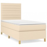 Cumpara ieftin Pat box spring cu saltea, crem, 90x190 cm, textil