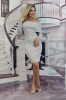 Rochie Midi Gri Riată Umeri Goi M&acirc;neci Lungi V509RR-18 Ocazie Specială