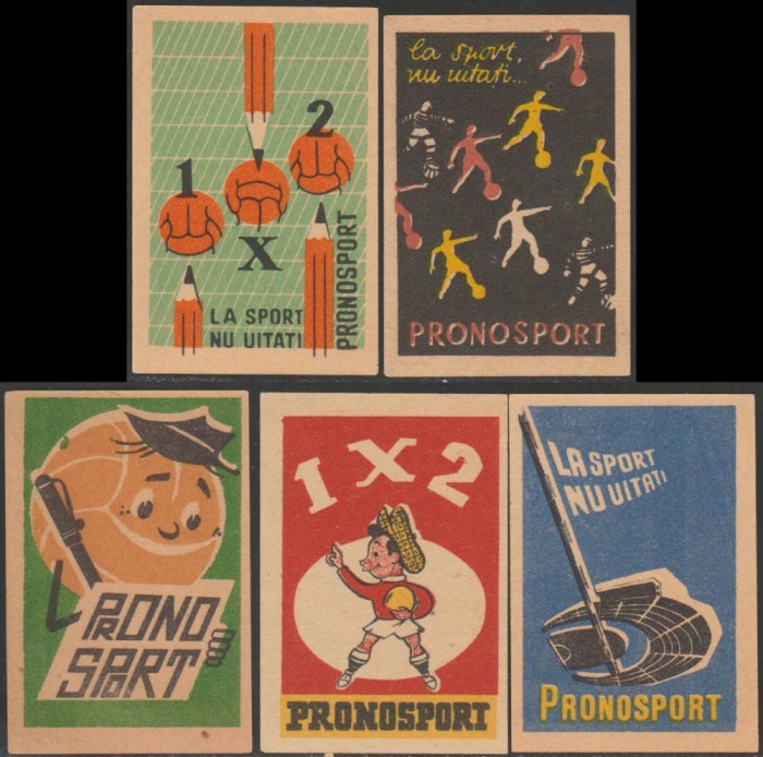 1960-1965 Romania - Set 5 etichete de chibrituri romanesti PRONOSPORT