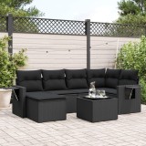 Cumpara ieftin Set canapele de grădină cu perne, 7 piese, negru, poliratan