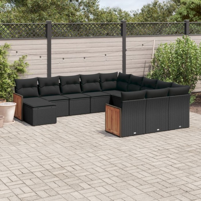 Gossi set canapele de gradina, 12 piese, cu perne, negru, poliratan