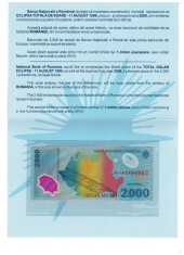 Romania 1999 - Folder cu bancnota 2000 lei, eclipsa, UNC