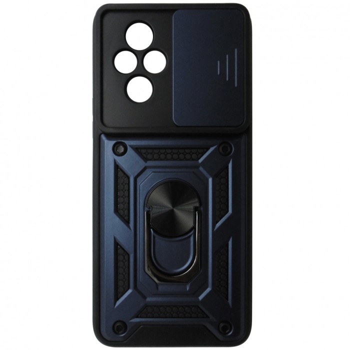 Husa spate TPU negru si plastic bleumarin, inel si protectie camera, pentru Honor 200