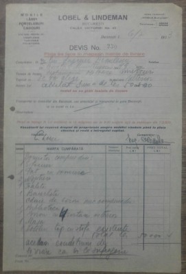 Devis Fabrica de mobile Lobel &amp;amp; Lindeman/ Bucuresti 1933 foto