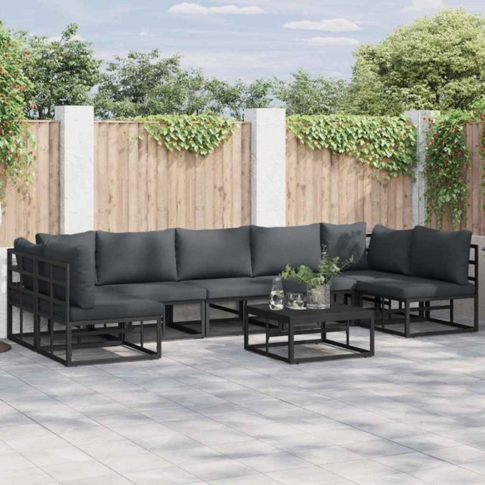 vidaXL Set de canapele pentru grădină cu pernă 7 pcs Negru Aluminiu 3378850