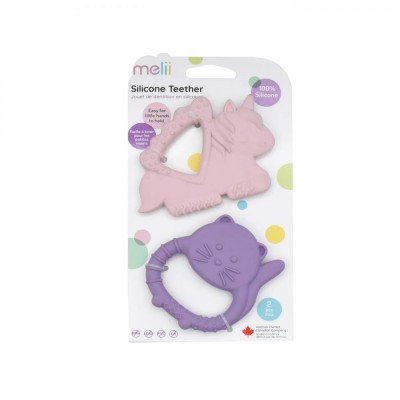 Set 2 Jucarii Dentitie Silicon Melii Model Unicorn Pisica foto