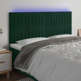 vidaXL Tăblie de pat cu LED, verde &icirc;nchis, 200x5x118/128 cm, catifea 3122731