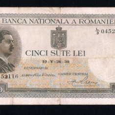 ROMANIA 500 LEI - 1939 cu Supratipar . Piesa frumoasa si rara. VF -