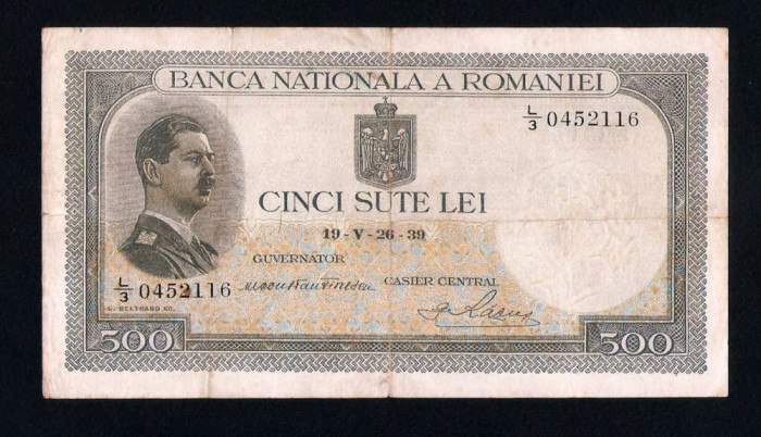 ROMANIA 500 LEI - 1939 cu Supratipar . Piesa frumoasa si rara. VF -