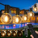 Ghirlanda LED Exterior Ollny 10m, 16 Becuri G40, Reglabila, Telecomanda, Lumina Calda, IP44