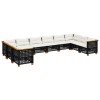 Set canapele de gradina cu perne, 10 piese, negru, poliratan
