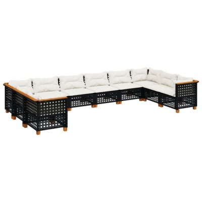 Set canapele de gradina cu perne, 10 piese, negru, poliratan foto
