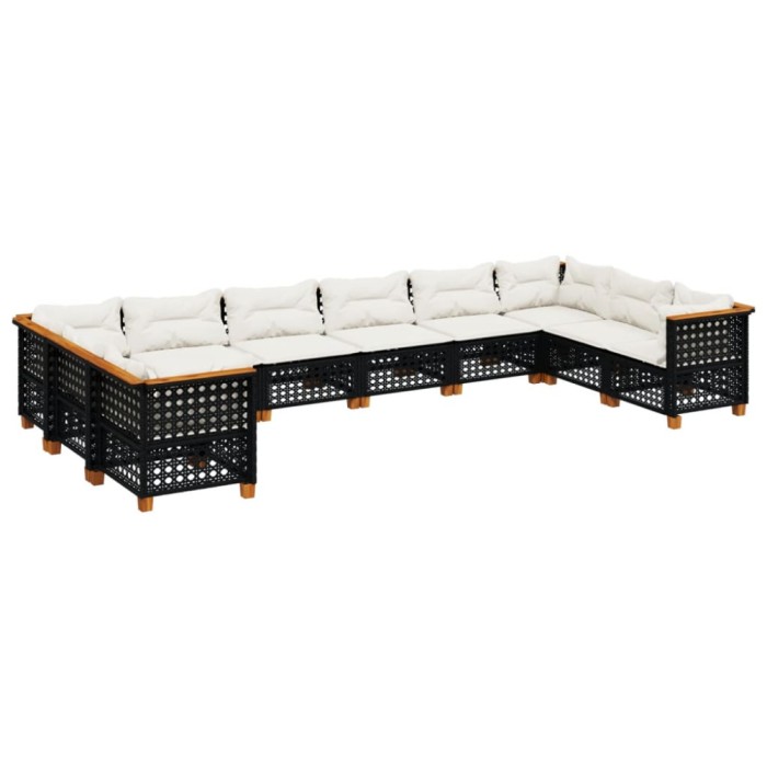 Set canapele de gradina cu perne, 10 piese, negru, poliratan