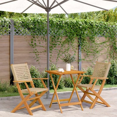 Gossi set mobilier bistro, 3 piese, poliratan bej/lemn masiv foto