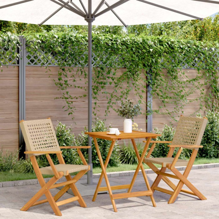 Gossi set mobilier bistro, 3 piese, poliratan bej/lemn masiv