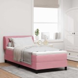 Pat box spring cu saltea, roz, 90x190 cm, catifea