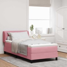 vidaXL Pat box spring cu saltea, roz, 90x190 cm, catifea foto