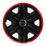 Set 4 Capace Roti pentru Matiz, model Fast Black Cu Rama Rosie, R15, MATIZ