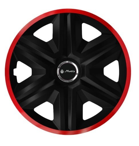 Set 4 Capace Roti pentru Matiz, model Fast Black Cu Rama Rosie, R16, MATIZ