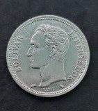 Moneda Venezuela 1 Bolivar 1965 Argint 835, Y# 37a, 23mm, 5g