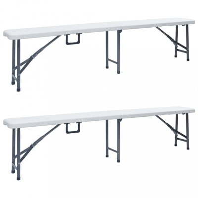 vidaXL Bănci de grădină pliabile, 2 buc., alb, 180 cm, HDPE 48830 foto