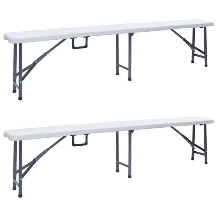 vidaXL Bănci de grădină pliabile, 2 buc., alb, 180 cm, HDPE 48830