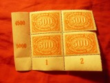 Bloc Germania 1922 Deutsches Reich - Cifra in oval ,4x500M ,margine de coala, Nestampilat