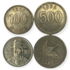 Coreea de Sud , lot 5 - 100 + 500 Won 1992