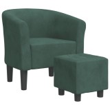 Cumpara ieftin Fotoliu tip cuva cu taburet, verde inchis, catifea