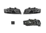 Set faruri Audi A4, 11.2004, partea Stanga+Dreapta, Tuning, Fata, cu lumina de parcare LED; tip bec H1+H1; manual/electric; negru, transparent; fara
