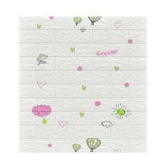 Set 10 placi tapet 3d, flippy, 70 x 77 cm, grosime 3 mm, din polietilena, tip caramida, model cu baloane, suprafata acoperita 5.3 mp, alb