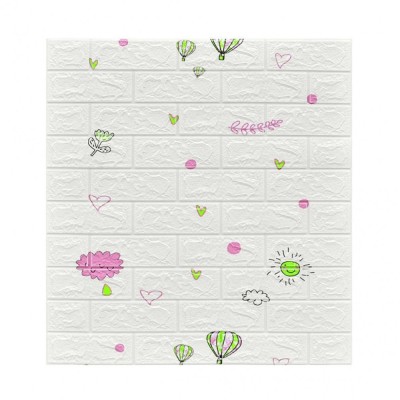 Set 10 placi tapet 3d, flippy, 70 x 77 cm, grosime 3 mm, din polietilena, tip caramida, model cu baloane, suprafata acoperita 5.3 mp, alb foto