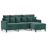 Cumpara ieftin Canapea cu 3 locuri si taburet, verde inchis, 180 cm, catifea