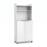 Cumpara ieftin Dulap Multifunctional Adore Diamond, 2 usi, 6 rafturi, cu rotile, Alb Lucios, 73 x 172 x 36 cm