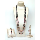 Cumpara ieftin Set Bijuterii Starshine Agat Negru, Jad Floral si Cuart Roz, Placat Aur Roz, Argint 925, Colier, Bratara, Cercei, Handmade Italy