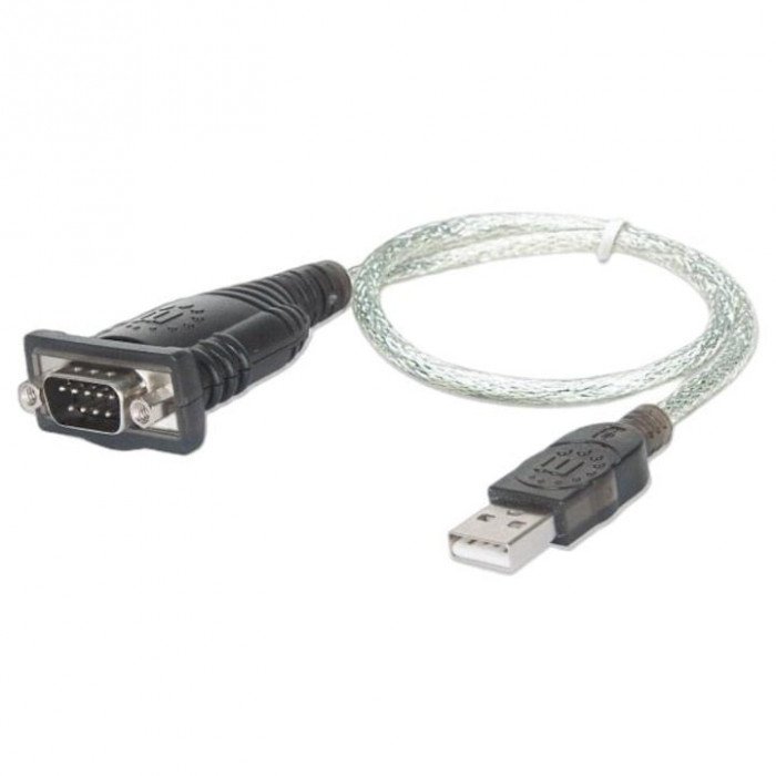 Cablu adaptor Manhattan, USB la RS 232, 0.45 m, Negru / Argintiu