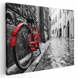 Tablou canvas bicicleta retro langa perete, rosu, negru 1187 Tablou canvas pe panza CU RAMA 20x30 cm