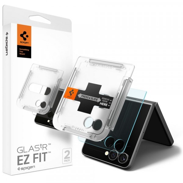Folie de protectie Ecran Exterior Spigen GlastR EZ FIT pentru Samsung Galaxy Z Flip7 F766, Sticla Securizata, Full Glue, Set 2 bucati