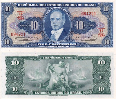 BRAZILIA 10 cruzeiros ND (1961-63) UNC!!! foto