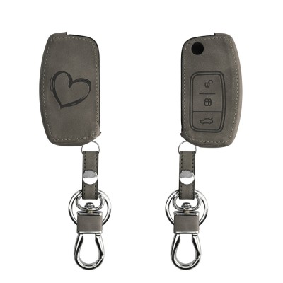 Husa Cheie Auto pentru Ford - 3 Butoane, kwmobile, Piele nabuc, Gri, 56548.01 foto