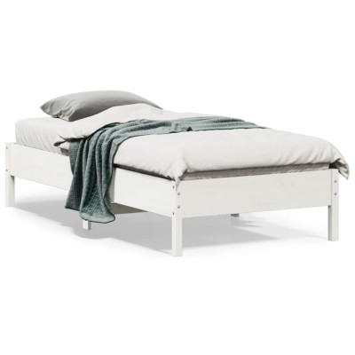 vidaXL Cadru de pat, alb, 75x190 cm, lemn masiv de pin foto