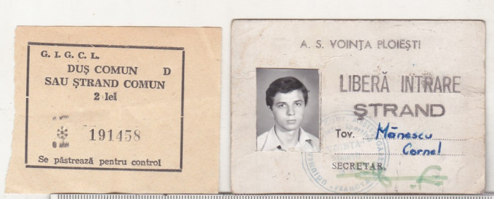 bnk div Ploiesti - Bilet + legitimatie strand anii `70-`80