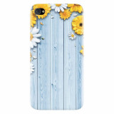 Husa silicon pentru Apple Iphone 4 / 4S, Sunflower On Blue Wood