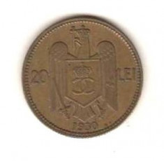 SV * Romania 20 LEI 1930 K N * Regele Carol II +/-AUNC necuratata foto