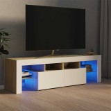Cumpara ieftin Comodă TV cu lumini LED, alb și stejar Sonoma, 140x36,5x40 cm