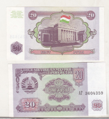 bnk bn Tadjikistan 20 ruble 1994 unc foto